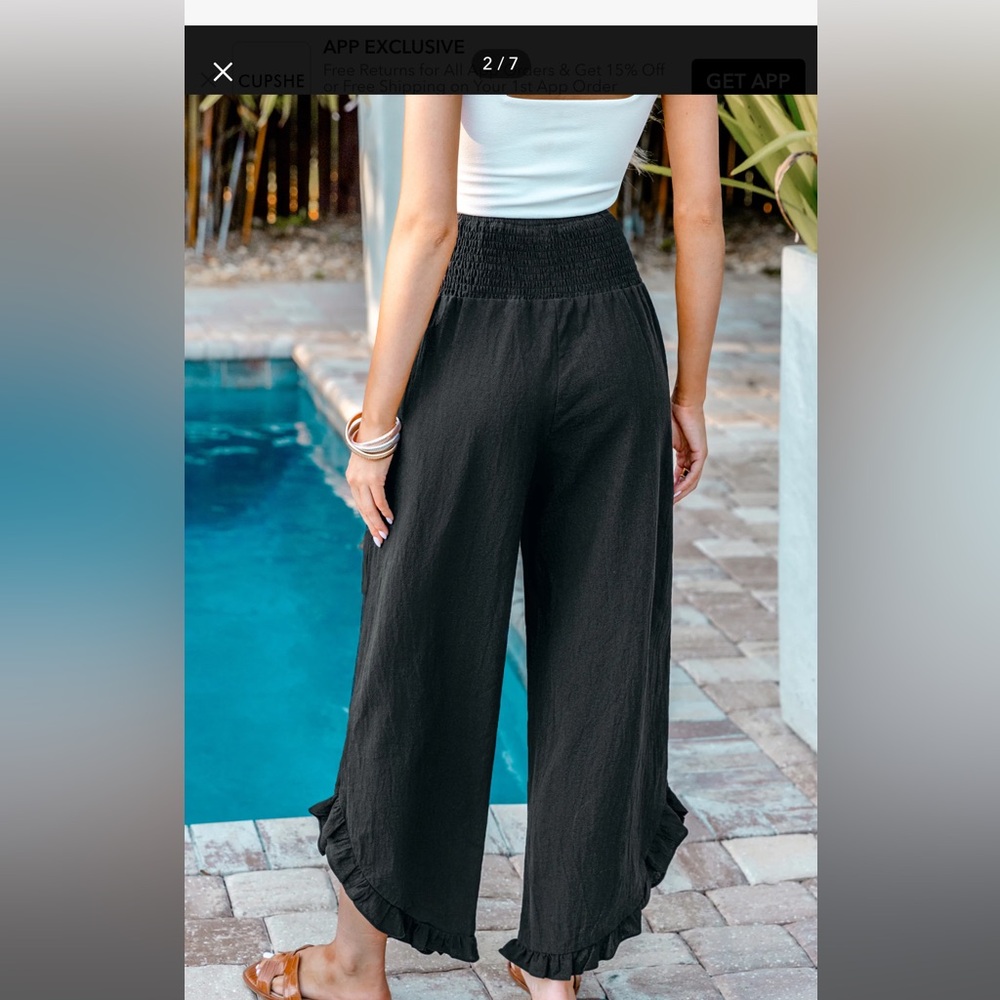 BRAND NEW Cupshe Black Ruffle Hem Wide-Leg Pants